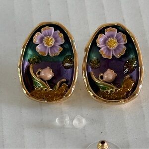 🆕 Golden Floral Garden Stud Earrings | Miniature Art Resin Earrings 1”